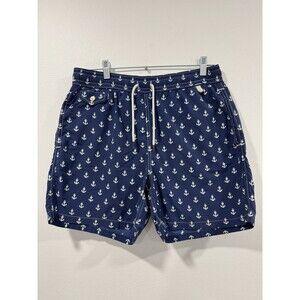 Polo Ralph Lauren Swim Trunks Mens Medium Blue Lined Drawstring Anchor Print